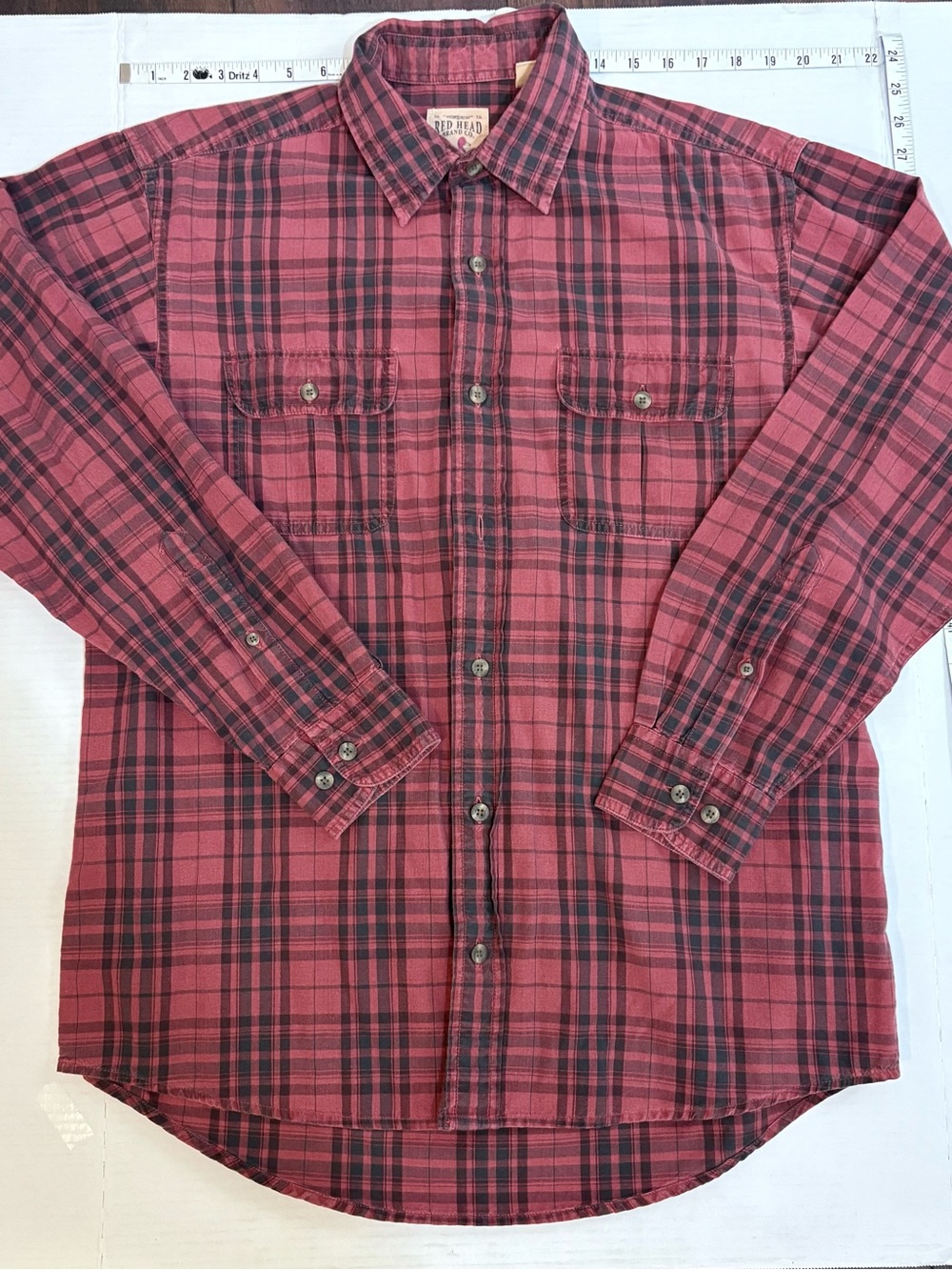 RedHead Men’s Red and Black Plaid Button-Down Shirt 100% cotton